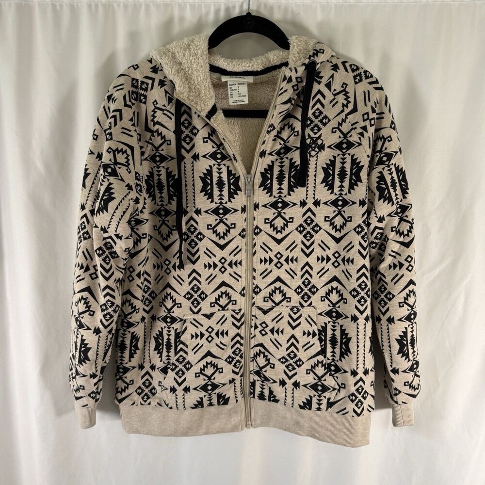 Ariat Real Jacket Women's Small Beige Aztec Print Full Zip Fleece Lined Hooded